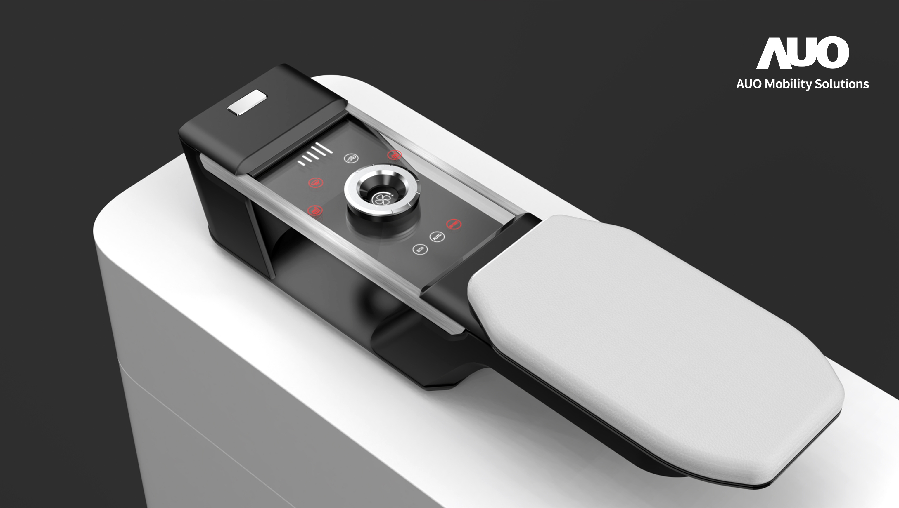 友達智慧移動全新發表INVISY隱形科技系列，CrystalSense Console以最簡約的機構設計，提供直覺控制的主動觸覺回饋與壓力感測，並且動態呈現、僅在需要時顯示，打造未來座艙的極致互動體驗。