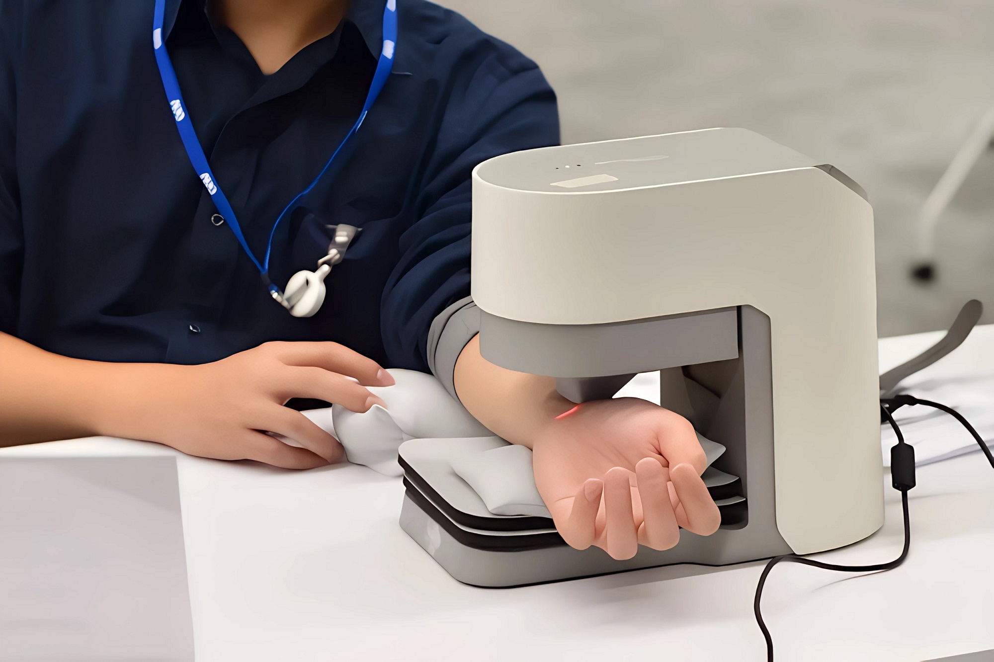 友達耘康中醫數位化檢測解決方案之脈象檢測系統採用高靈敏多點式壓力感測器，可真實還原「寸、關、尺」三部脈象量測結果