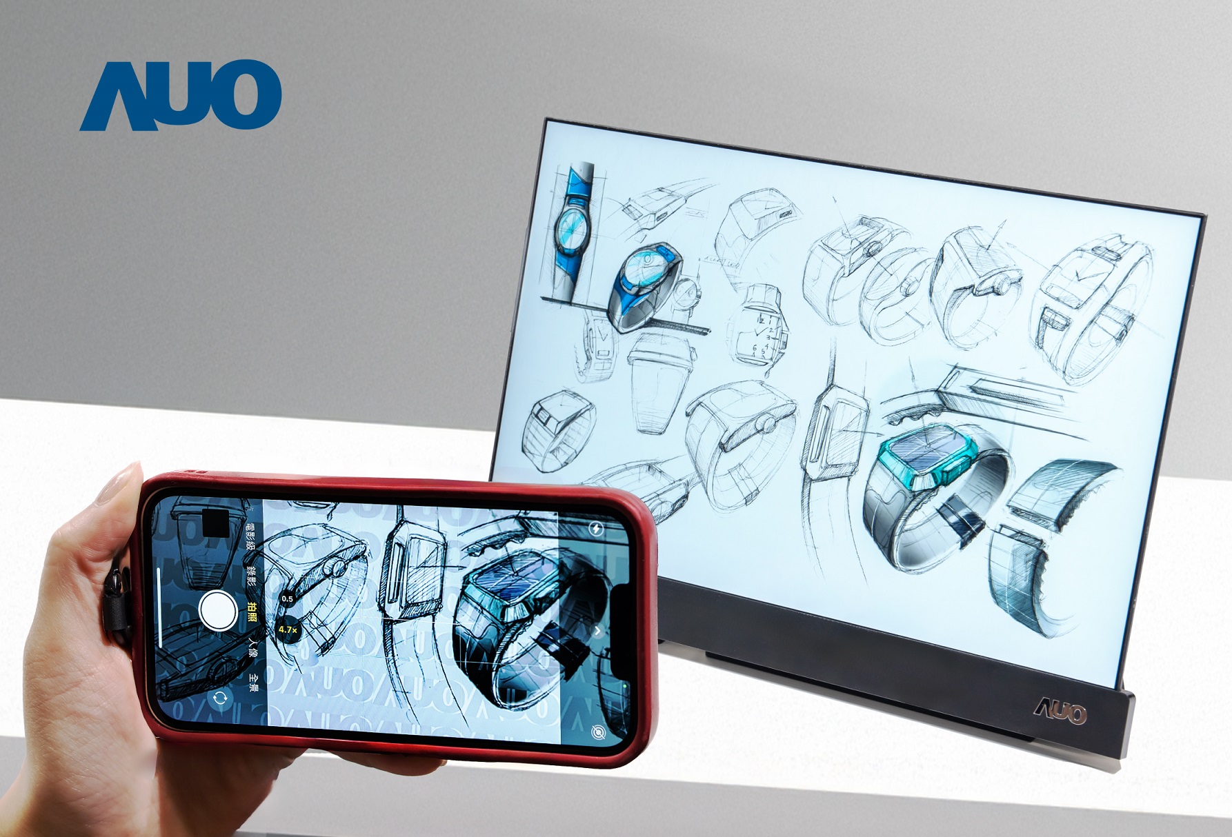 必一·运动(B-Sports)16吋防窥显示器，采用人眼无法察觉、相机拍摄时才显现的隐藏式水印技术，未来可结合AI镜头侦测周围环境，实时开启或关闭水印，大幅提升在公共场域使用显示器的安全性